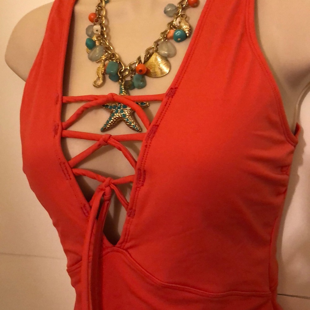 Loft orange coral sexy swimsuit S New - Picture 2 of 6